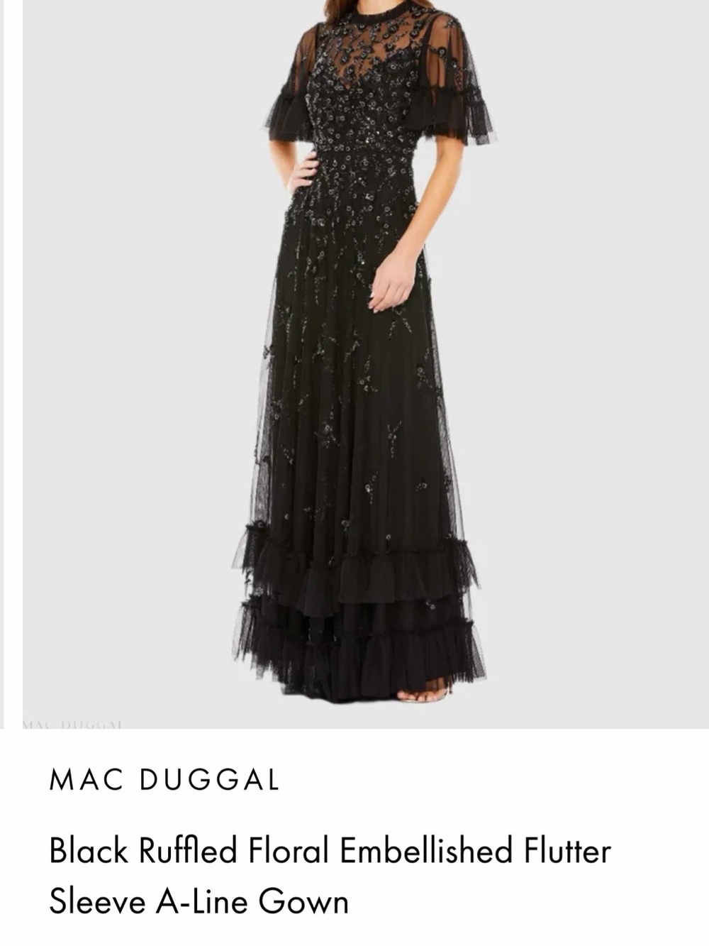 Mac Duggal Black Beaded Tulle Tiered Evening Gown- worn once